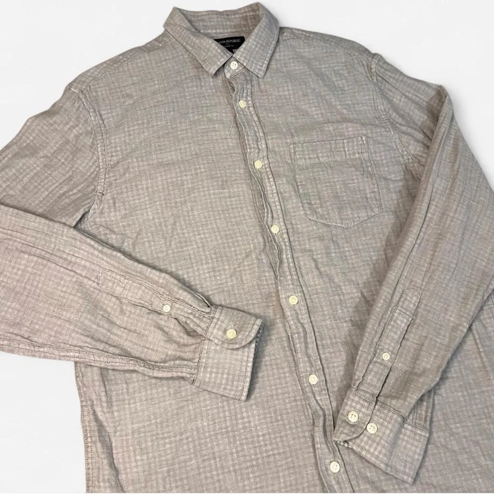 Banana Republic‎ Mens Linen Blend Button Up Shirt Slim Long Sleeve Gray Large